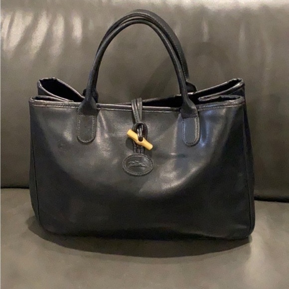 Longchamp Handbags - Authentic SOLD longchamp Vintage blk leather Roseau tote handbag.